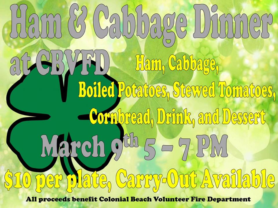 Ham & Cabbage Dinner to benefit Colonial Beach Volunteer Fire Department